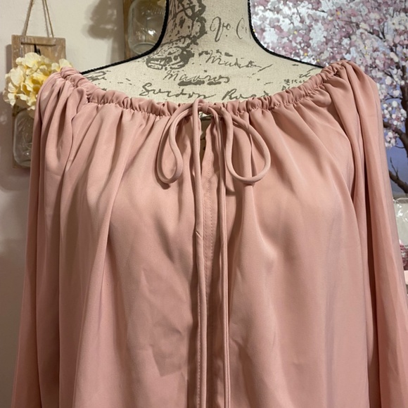 NWOT XL On/Off Shoulder Chiffon Long Sleeve Blouse Bell Sleeve - Picture 7 of 13